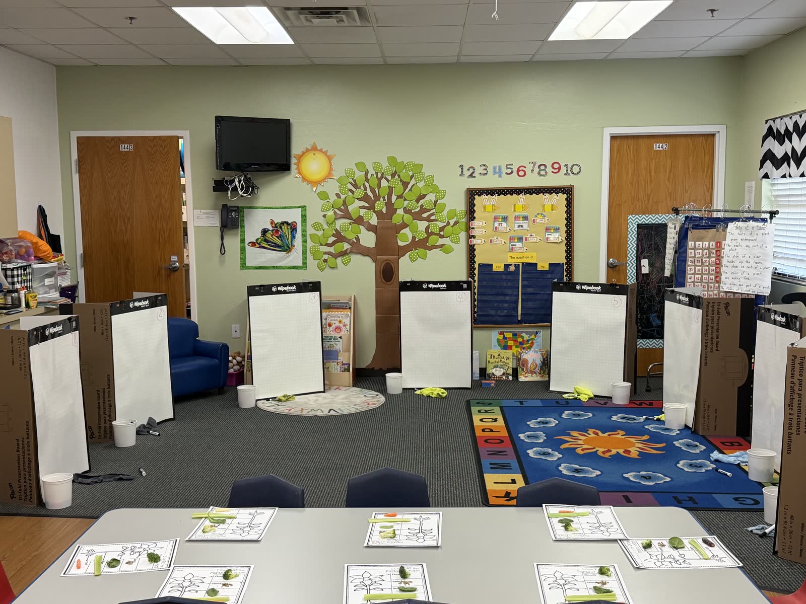 Homeschool enrichment classroom set up for a Building Thinking Classrooms math lesson